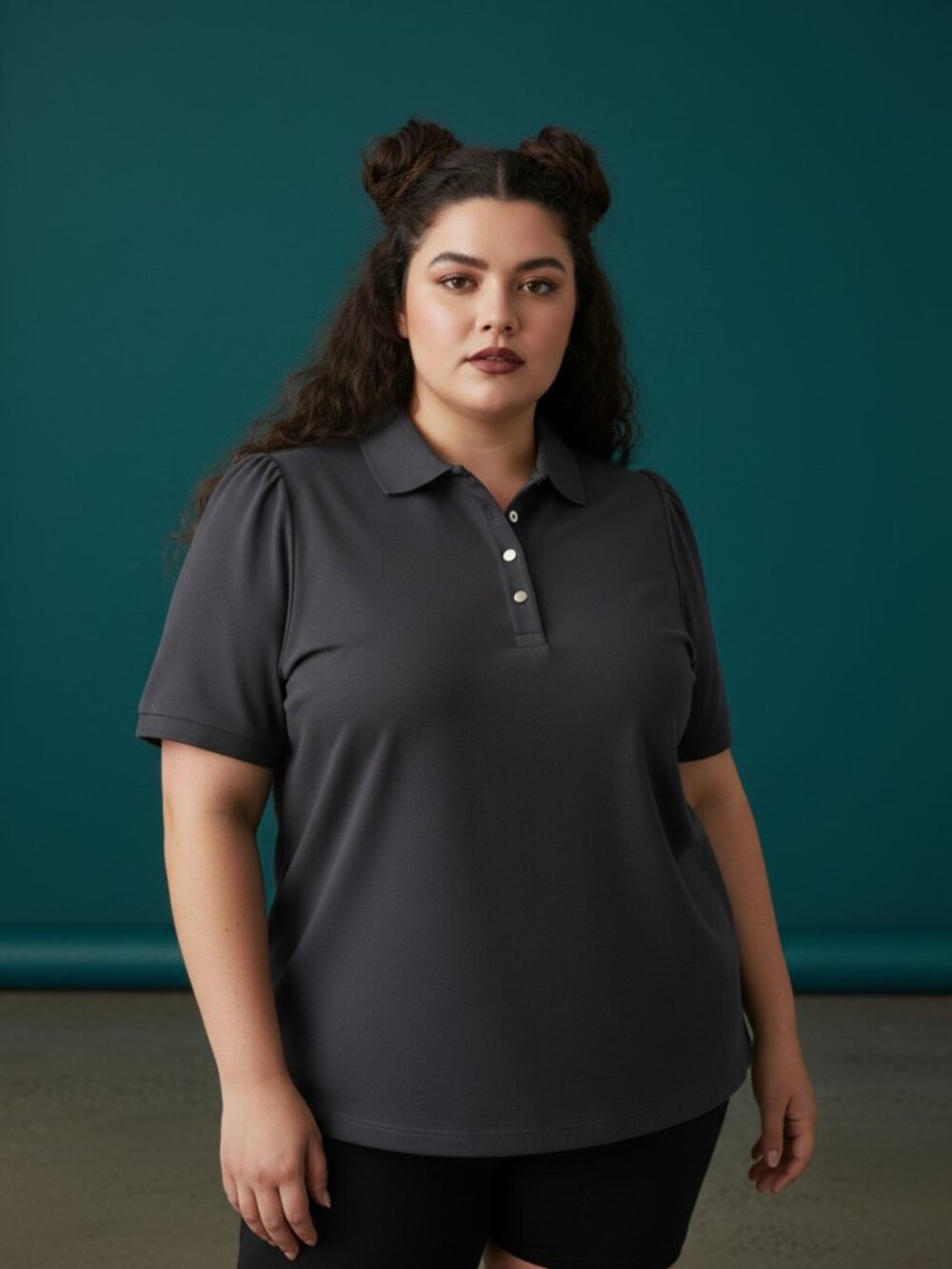 NWT Talbots Plus Petite 2X Black Gold Button Polo Top Thick Material Lux